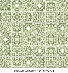 Set of patterned azulejo floor tiles. Abstract geometric background. Vector illustration, seamless pattern. Portuguese floor tiles design. Floor cement tiles collection