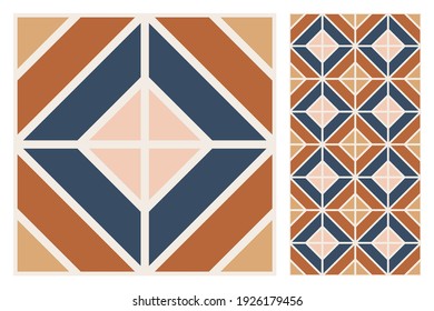 Set of patterned azulejo floor tiles. Abstract geometric background. Vector illustration, seamless mediterranean pattern. Portuguese floor tiles azulejo design. Floor cement talavera tiles collection