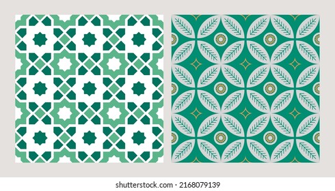 Set of patterned azulejo floor tiles. Abstract geometric background. Vector illustration, seamless mediterranean pattern. Turkish, Portuguese floor tiles azulejo design. Floor cement talavera tiles