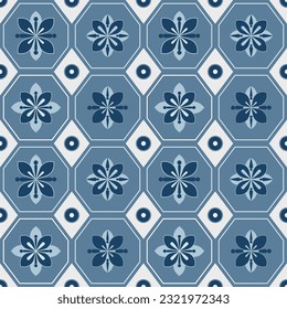 Set of patterned azulejo floor tiles. Abstract geometric background. Vector illustration, seamless pattern. Perfect for printing on fabric or paper. Cement tiles collection.