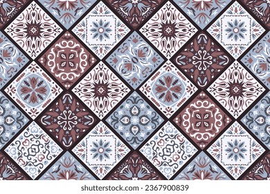 Set of patterned azulejo floor tiles background. Seamless colorful pattern