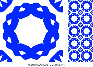 Set of patterned azulejo floor tiles. Abstract geometric background. Vector Illustration. 