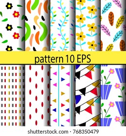 Set patterned backgrounds geometric shapes, abstract patterns, flowers and bright colors.