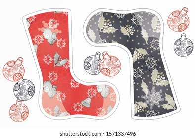 Set of patterned christmas socks for advent calendar.
