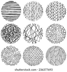 Set of patterned circles, hand drawn design elements.