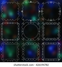 A set of patterned frames. On gradient abstract background. 9 frames. Vector illustration
