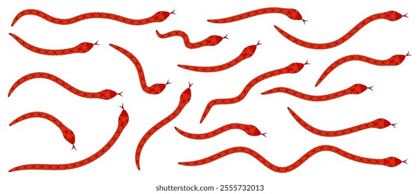 set patterned snake red color design vector on white background