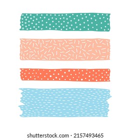 Set of patterned washi tape stripes. Hand drawn doodle sticky tape.