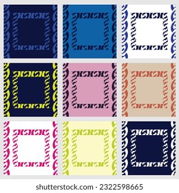 Set of patterns with abstract beans ornament and decorated square; 