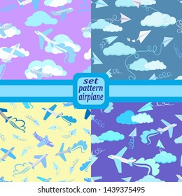 set of patterns airplanes travel rest background seamless wallpaper paper gliders
