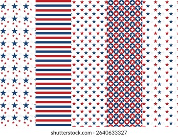Set of patterns in American colors, to independence day