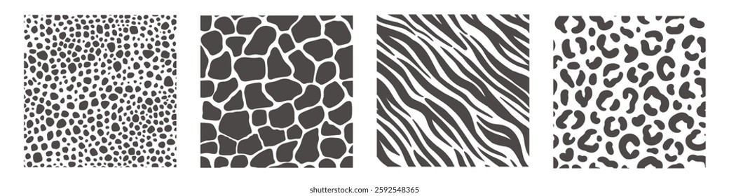 set of patterns with animal prints drawn in cartoon style