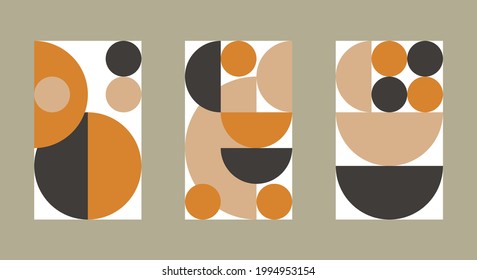 Set of patterns in Bauhaus style for interior posters. Swiss style background. Geometric composition with round shapes. Pattern of circles and semicircles. Vector illustration