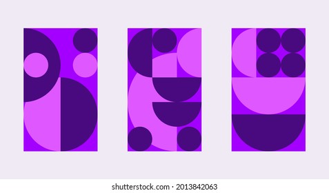 Set of patterns in Bauhaus style for interior posters. Swiss style background. Geometric composition with round shapes. Pattern of circles and semicircles. Vector illustration