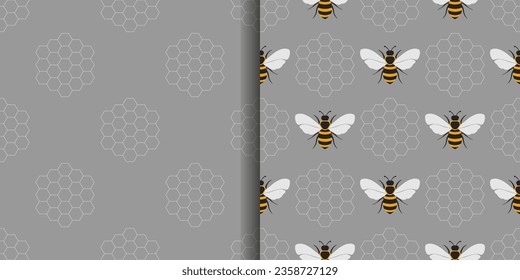 Un conjunto de patrones con abejas. Cosechando miel. Ilustración.