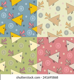 set of patterns with birds and circles. vector