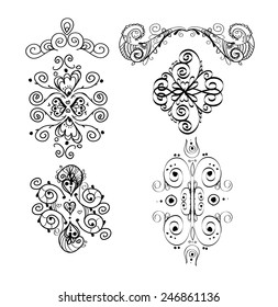 set of patterns , black pattern on white background, old fashioned, vector