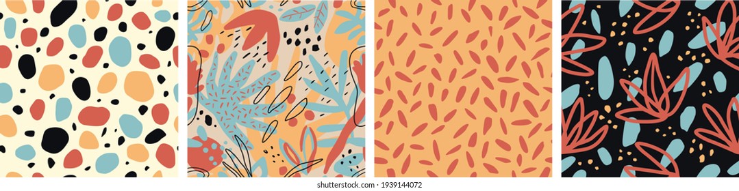 A set of patterns. Botanical and geometric patterns for wallpaper and background textiles in pleasant colors.