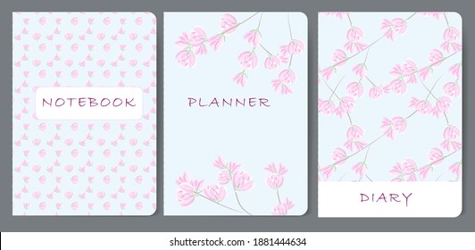 conjunto de patrones de ramas de la flor de manzana. Flores de primavera. Para cuadernos, diarios, folletos, libros, catálogos, etc. Ilustración vectorial.