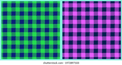  Set of patterns in a cage. Checkered plaids in a green, pink cage on a white background. Seamless pastel backgrounds for tablecloths, dresses, skirts, napkins or other textile design. 