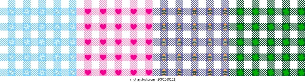 A set of patterns in a cage. For printing on fabrics, tablecloths, napkins, textiles, website background or wallpaper. Simple flat vector illustration