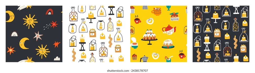A set of patterns with Christmas motifs. Christmas, holiday, Christmas trees. Vector illustration in flat style.