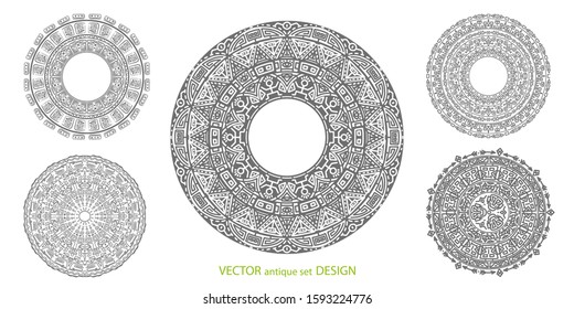 Set of patterns in a circle.Ancient round patterns on white .Mandala vector .Indian ornament for decoration .Magic Mascots Illustration.	