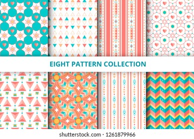 Set of patterns, colored background. Stylish decorative vintage, retro, arabic, christmas label decor set. Abstract geometric frame, vector illustration. Art Deco style, light colors - Vector
