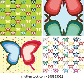 Set of patterns with colorful butterflies