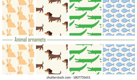 Set of patterns with cute animals for gifts with transparent background 