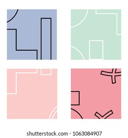 A set of patterns depicting geometric shapes. Bright abstract backgrounds