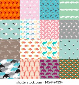 set of patterns of different animals,birds and fish