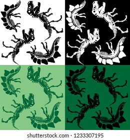 Set of patterns dinosaur vector backgrounds skeletons bones jurassic texture