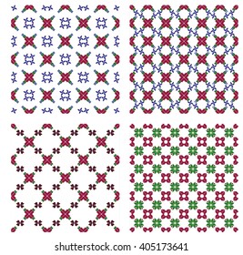 Set of patterns for embroidery. Pixel Mosaic. Red, blue, green color. Vector Image. For textile and light industry, design, printing, presentations.