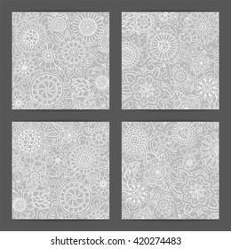 Set of patterns with flowers. Ornate zentangle texture,  pattern with abstract flowers. Pattern can be used for wallpaper, pattern fills, web page background, surface textures.