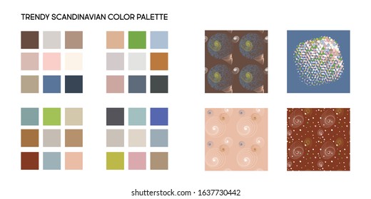 Set patterns of geometric colored shapes Trendy Scandinavian color palette modern background