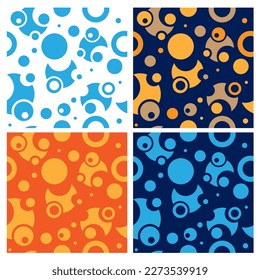 Set of patterns of geometric round patterns as month and circle in blue, cyan, orange, yellow colors