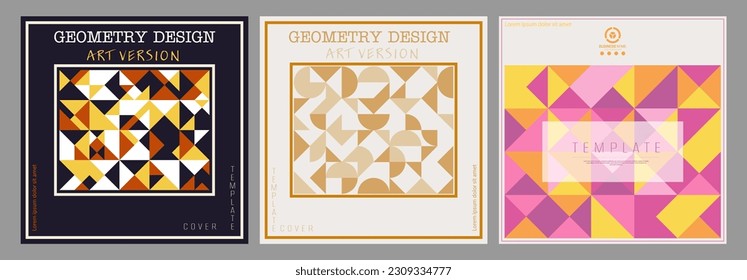 Un conjunto de patrones de formas geométricas. Ornamento al estilo Bauhaus. Plantilla para carteles, carteles, portadas, postales, tarjetas de visita modernos. Estilo creativo para ideas creativas y diseño