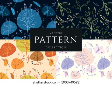 Set of patterns with hand-drawn floral motifs.