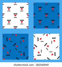 set of patterns of heart and mustache for the holiday Happy Father's Day