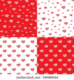 set of patterns with hearts in red and white colors