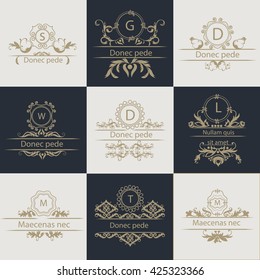 Set of patterns leaflets. Decorative, ornamental frames in vintage style. Logos for corporate style. Vector Illustration