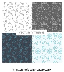 set of patterns made of thin line icons, vector illustration