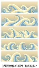 set patterns marine waves - stylized design