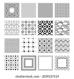 A set of patterns for meditative drawing and art therapy. Black outline drawing on a white background. Decorative elements for design