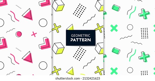 Set of patterns in memphis style. Patterns with geometric elements