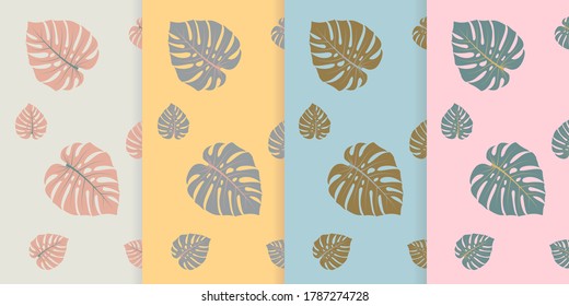 set of patterns with monstera leaves