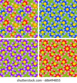 The set of patterns from multicolored flowers on a colored background