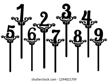 set of patterns of numbers for laser cutting