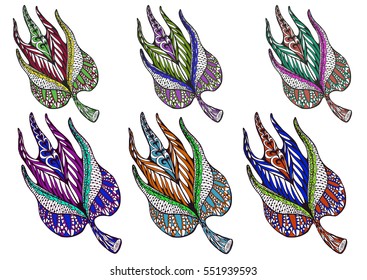 Set of patterns on leaves vector illustration